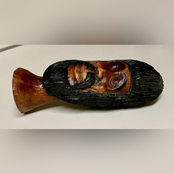 Vintage Solid Hand Carved Lignum Vitae Jamaican Bearded Rastafarian Statue Bust - Picture 11 of 15